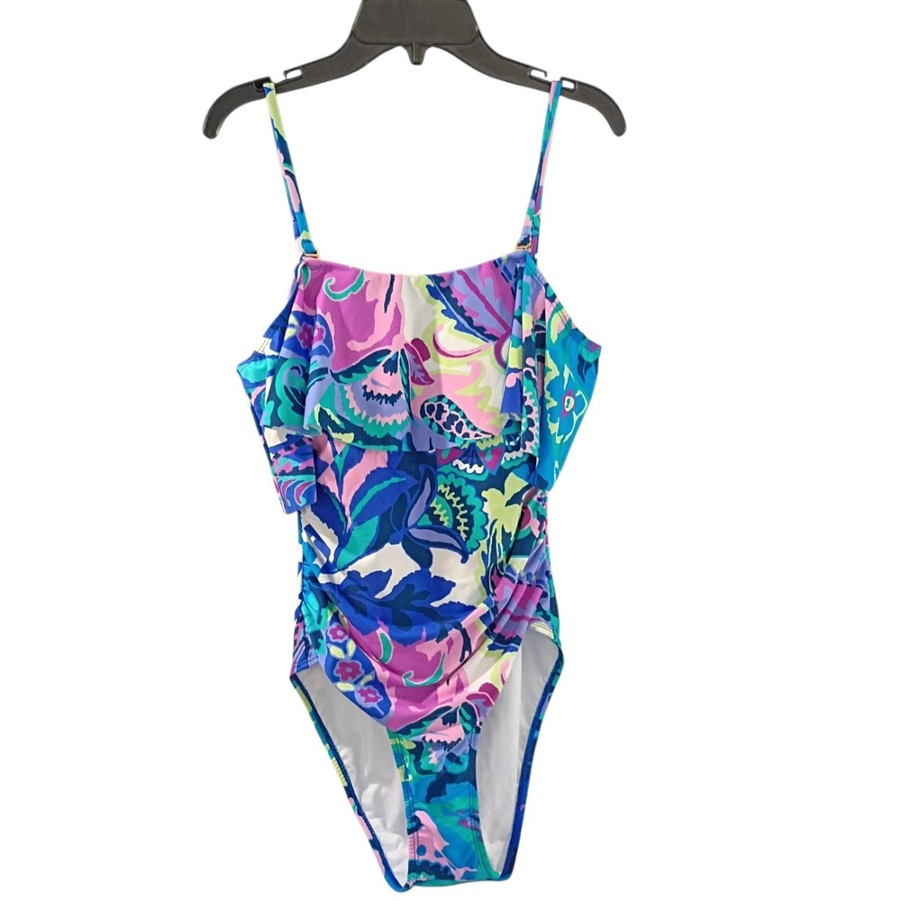 Tahari One Piece Summer Swimsuit Women's Size Small Floral Multi Color Ruffle